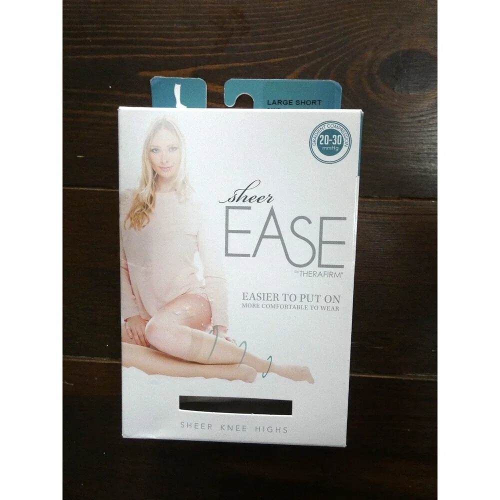 Therafirm Sheer Ease L Short Knee Highs Compression Hose Sand Beige 20-30mmHg